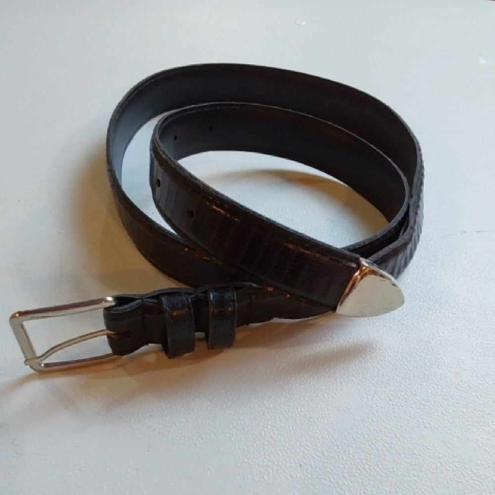 Kids Black Pvc Embossed Belt with Silver Buckle And Silver Belt Tip Vintage 14